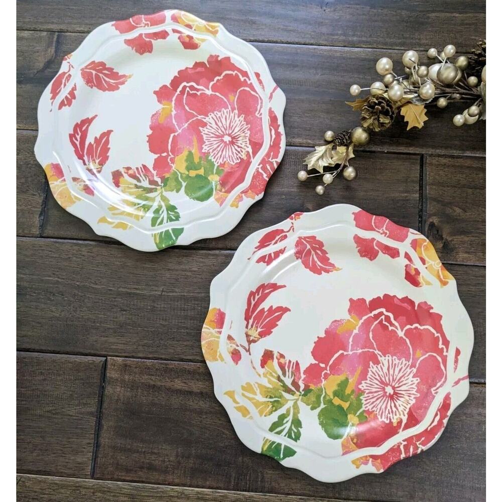 SET OF 2 THRESHOLD FLORAL Flower MELMAC MELAMINE DINNER PLATES 10 3/4" New